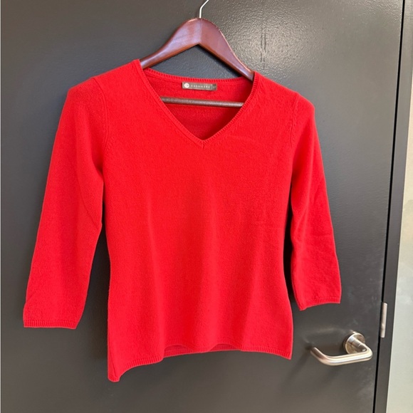 InCashmere S GUC coral V-Neck Sweater Fitted Style 3/4 sleeves - Picture 4 of 14
